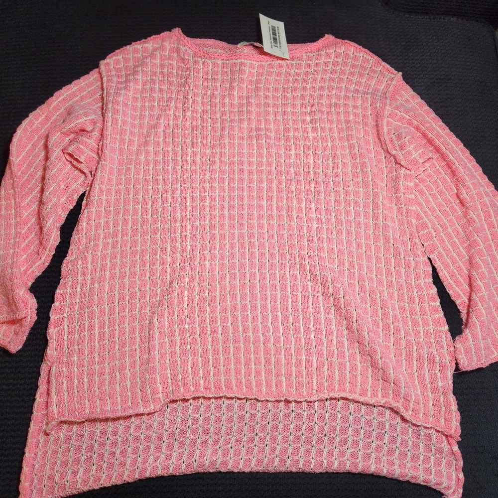 Women's Pink And White Check Davi & Dani Boatneck Sweater Medium (Can Fit L) NWT